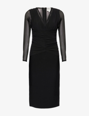 Herve Leger Womens Black The Angela Gathered Stretch-knitted Midi Dress In Black
