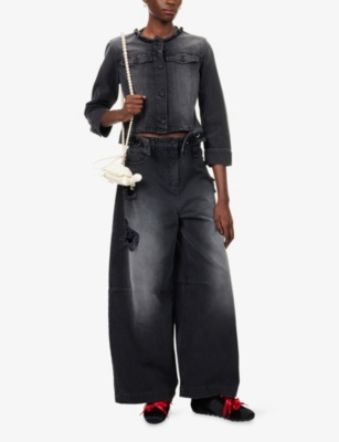 Simone Rocha Womens Distressed Black Embellished Distressed Wide-leg Denim Jeans In Black