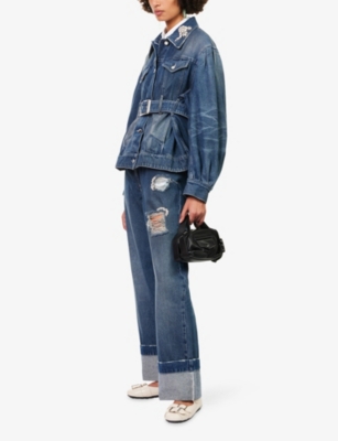 Simone Rocha Womens Distressed Blue Distressed Straight-leg Denim Jeans In Blue
