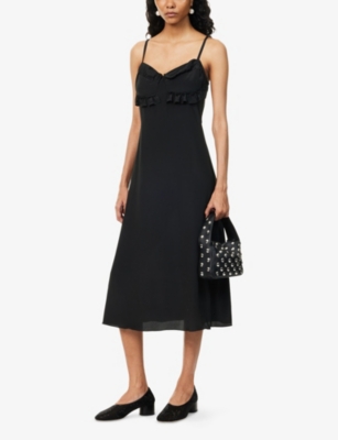 Simone Rocha Womens Black Ruffled Shoulder-straps Woven Midi Dress In Black