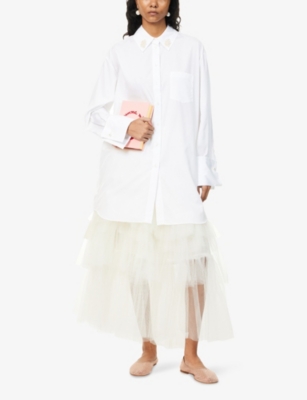 Simone Rocha Womens White/pearl Beads-embellishment Wide-cuffs Cotton-poplin Shirt In White