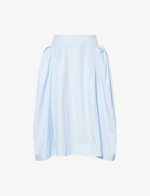 Simone Rocha Womens Baby Blue Bow Hip Flared Cotton-poplin Midi Skirt In Blue