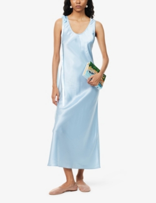Simone Rocha Womens Baby Blue Bow Sleeveless Silk Midi Dress In Blue