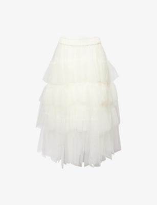 Simone Rocha Womens White Tutu Ruffled Woven Midi Skirt In White