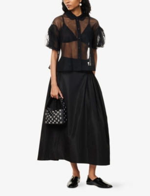 Simone Rocha Womens Black Hip Detail Flared Woven Midi Skirt In Black