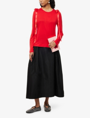 Simone Rocha Womens Red Bow-ribbon Long-sleeves Woven T-shirt In Red