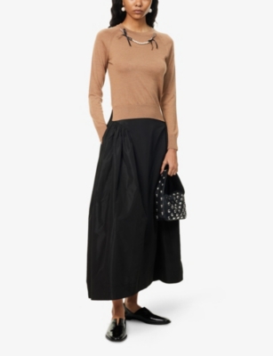 Simone Rocha Womens Chestnut Pearl Embellished Round-neck Wool And Silk Jumper