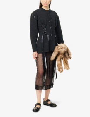 Simone Rocha Womens Charcoal Sculpted Ribbon Stretch-wool Blend Cardigan Xs In Gray