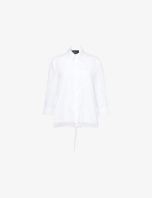 Simone Rocha Womens White Crop Lace-embroidery Cotton-poplin Shirt In White