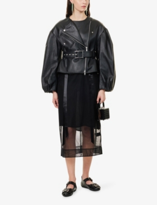 Simone Rocha Womens Black Sculpted Cropped Leather Jacket In Black