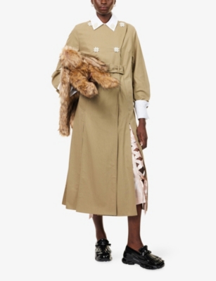 SIMONE ROCHA: Embellished Belted Cotton-Blend Trench Coat