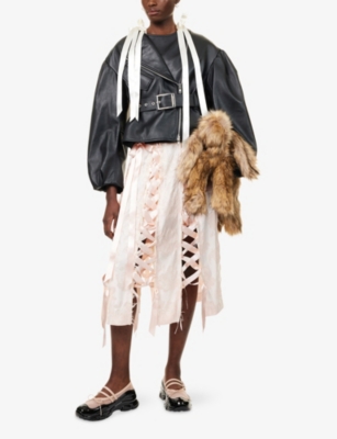 Simone Rocha Womens Blush Unraveling Ribbon Brocade Midi Skirt In Pink