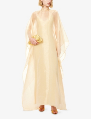 Taller Marmo Womens Sphinx Band-collar Woven Kaftan Gold In Gold