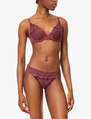 Chantelle Womens Sienna Legend Lace Stretch-woven Tanga Briefs Xs In Burgundy