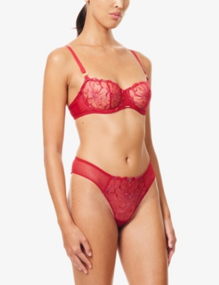 Chantelle Womens Candy Apple Fleurs Lace Balconette Bra In Red