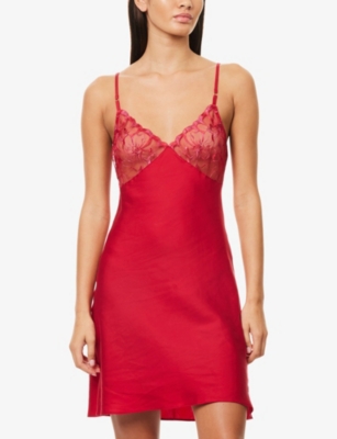 Chantelle Womens Candy Apple Fleurs Signature Lace-trims Woven Night Dress In Red