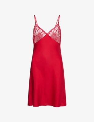 Chantelle Womens Candy Apple Fleurs Signature Lace-trims Woven Night Dress In Red