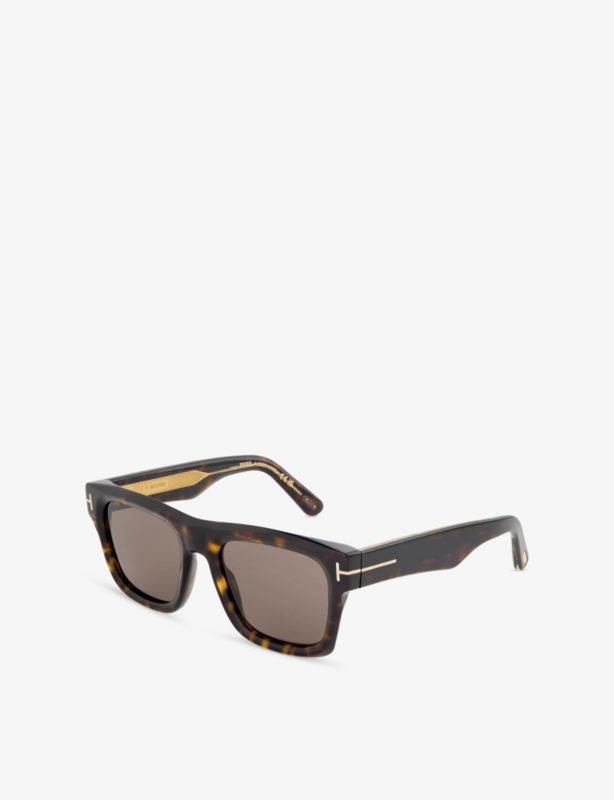 TF1284 52N Marlon Square-Frame Tortoiseshell Acetate Sunglasses