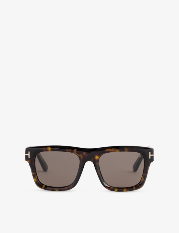 TF1284 52N Marlon Square-Frame Tortoiseshell Acetate Sunglasses