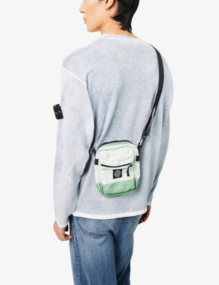 Stone Island Mens Green Brand-patch Linen-blend Bumbag
