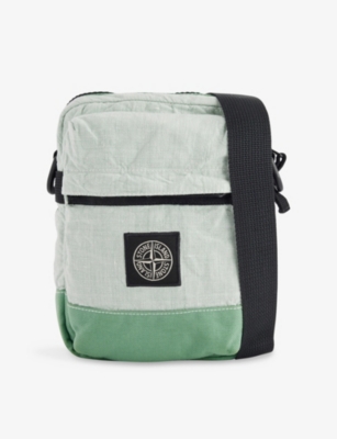 Stone Island Mens Green Brand-patch Linen-blend Bumbag