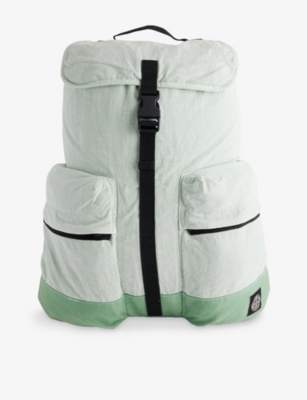 Brand-Patch Zip-Pockets Linen-Blend Backpack