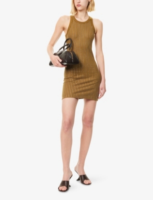 Attico Womens Military Green Embellished Ribbed Cotton-jersey Mini Dress In Green