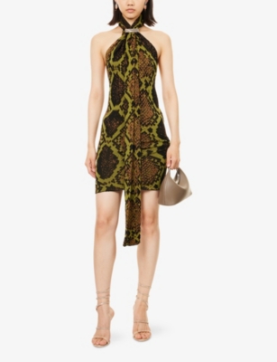 Attico Python Printed Viscose Blend Mini Dress In Multi