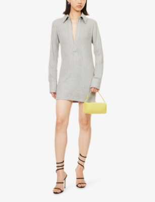THE ATTICO: Crystal-Embellished Polo-Collar Cotton Mini Jumper Dress