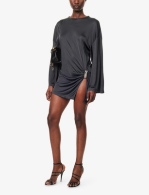 THE ATTICO: Ruched Long-Sleeves Woven Mini Dress