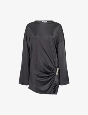 THE ATTICO: Ruched Long-Sleeves Woven Mini Dress