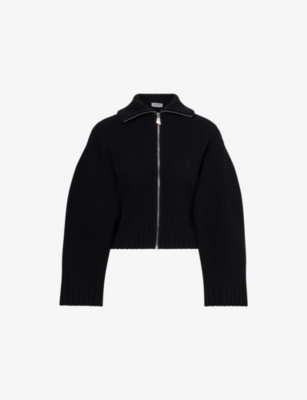 Attico Womens Black High-neck Zip Ribbed Wool And Cashmere-blend Cardigan