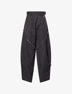 Attico Womens Dark Grey Zip-fastening Balloon-leg Cotton-blend Trousers In Blue