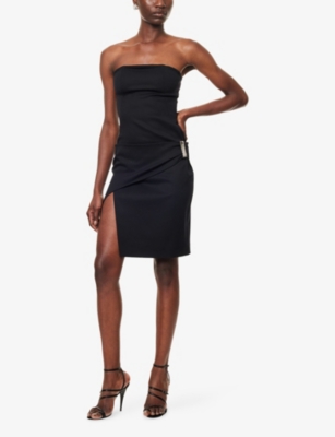Attico Womens Black Engraved-hardware Bandeau Wool Mini Dress In Black