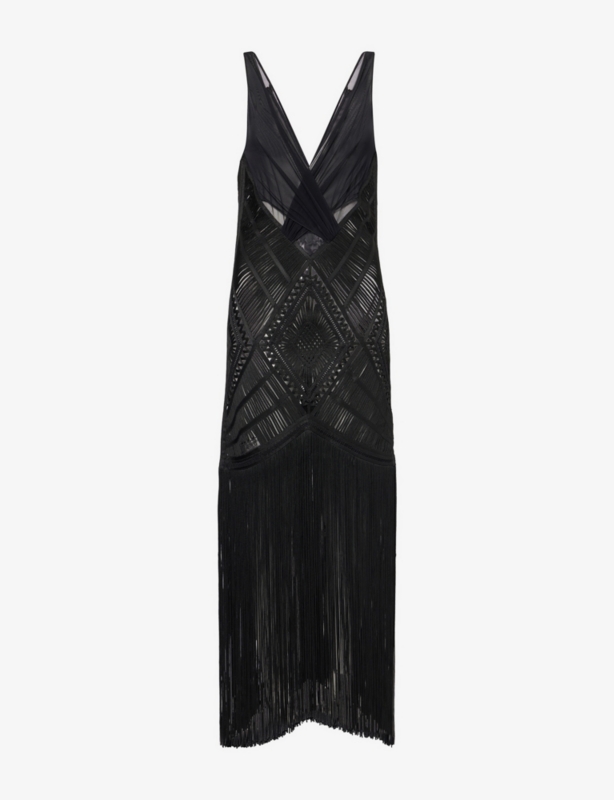 Fringed Embroidered Woven Midi Dress