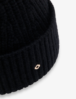 Maje Womens Black Ribbed Wool And Cashmere Beanie Hat In Black