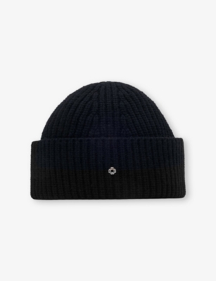 Maje Womens Black Ribbed Wool And Cashmere Beanie Hat