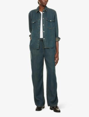 Samsoe & Samsoe Womens Burnt Oak Satopiarya Drawstring Woven Trousers In Blue