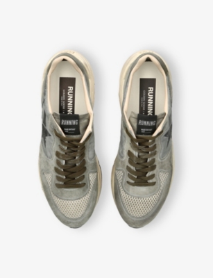 Golden Goose Running Sole In Green Suede With White Leather Star And Heel In Gray