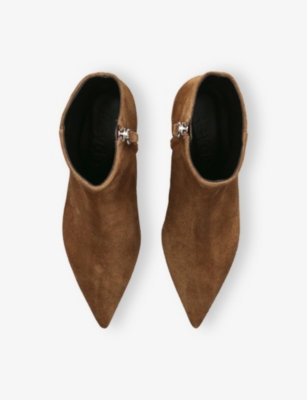 Aeyde Suede Kitten Heel Pointed Toe Boots In Brown