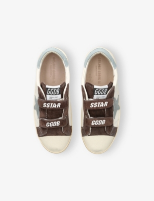 Golden Goose Old School Leather Sneakers With Light Blue Suede Star And Heel Tab In Multi