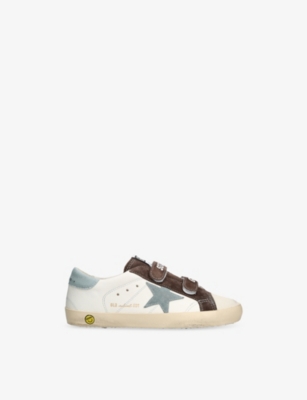 Golden Goose Old School Leather Sneakers With Light Blue Suede Star And Heel Tab In Multi