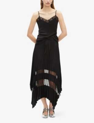 The Kooples Womens Black Lace-embroidered V-neck Satin Cami In Black