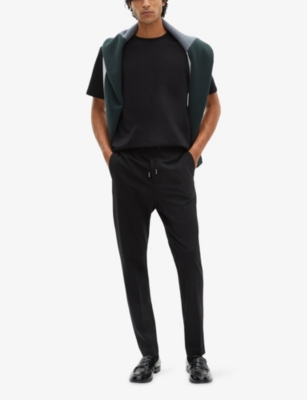 The Kooples Mens Black Elasticated-waist Straight-leg Stretch-wool Trousers In Black