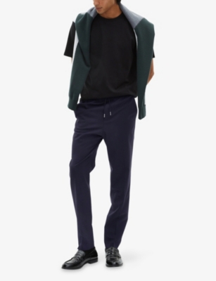The Kooples Mens Navy Drawstring Tapered-leg Wool Trousers In Blue