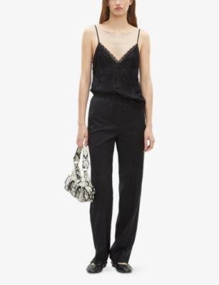 The Kooples Womens Black Drawstring-waist Straight-leg Wool Trousers In Black