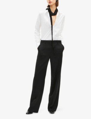 The Kooples Womens Black Pressed-crease Straight-leg High-rise Wool Trousers In Black