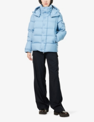 Moncler Womens Medium Blue Maya Hooded Shell-down Jacket Xl In Blue