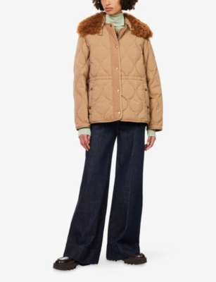 Moncler Womens Medium Beige Quintin Hooded Shell-down Jacket Xl In Brown