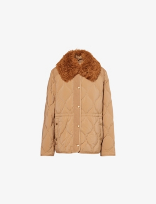 Moncler Womens Medium Beige Quintin Hooded Shell-down Jacket Xl In Brown